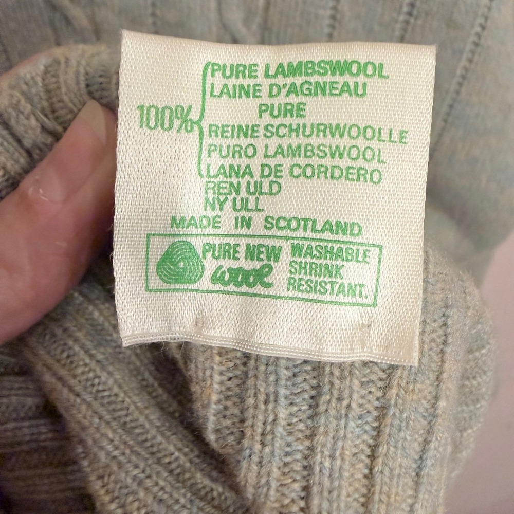 Vintage J & D McGeorge Scotland Pure Lambswool Cable Knit Sweater Cream/Sage 40 - Picture 5 of 7